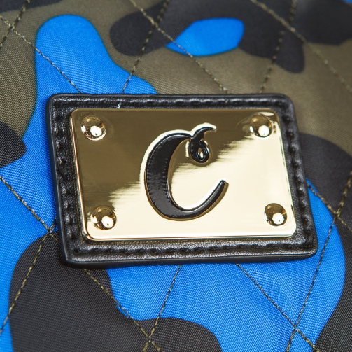 Cookies V3 Quilted Nylon Backpack blue camo displaying gold cookies emblem