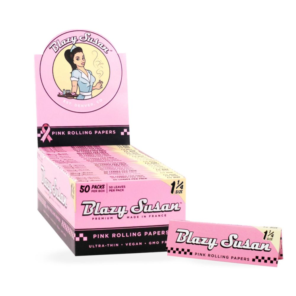 Pink Blazy Susan Rolling Papers - 1 1/4 Size – 50 Pack Bulk