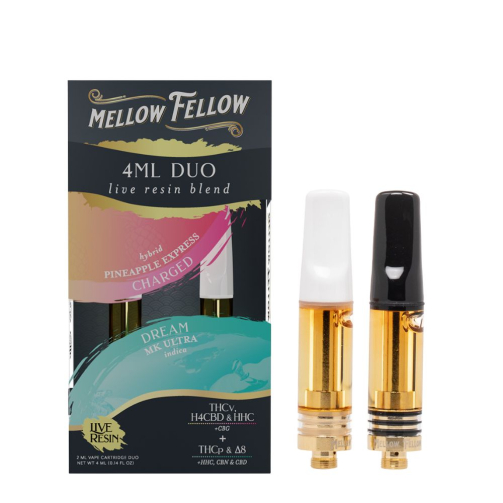 Mellow Fellow Live Resin Duos Cartridge - 4 Grams Charged (Pineapple Express, Sativa) & Dream (MK Ultra, Indica)