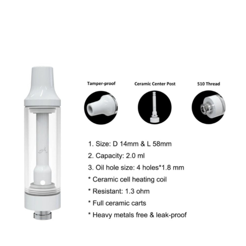 Full Ceramic 2ml Vape Cartridge - Press Top