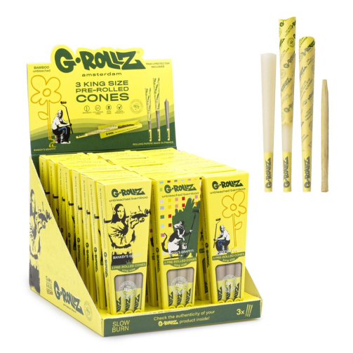 G-Rollz Banksy Graffiti Pre-Rolled Cones – 3 King Size Bamboo Unbleached