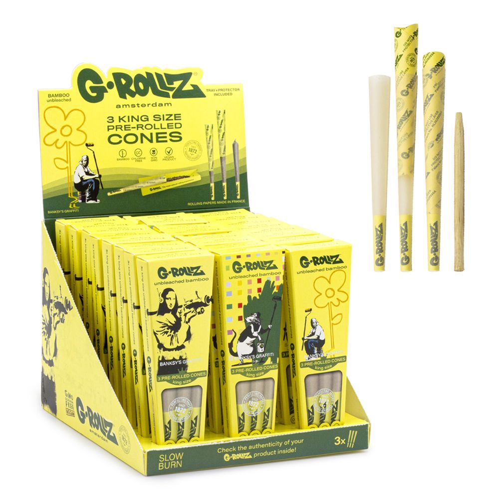 G-Rollz Banksy Graffiti Pre-Rolled Cones – 3 King Size Bamboo Unbleached