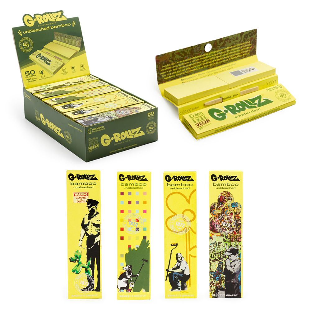 G-ROLLZ x Banksy Graffiti King Size Rolling Papers – 50 Papers + Tips + Poker Tool