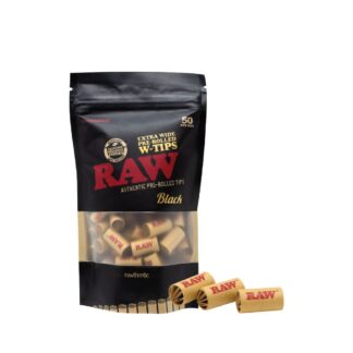 RAW Black Extra Wide Pre-Rolled Tips – 50 Pack for King-Size Rolls