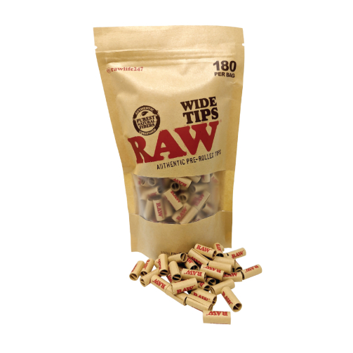 RAW Pre-Rolled Wide Tips 180ct Bag – Unbleached Natural Filters