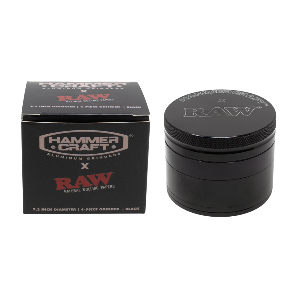 Hammercraft x RAW 2.2" Grinder – 4-Part Aluminum Collab with Kief Catcher