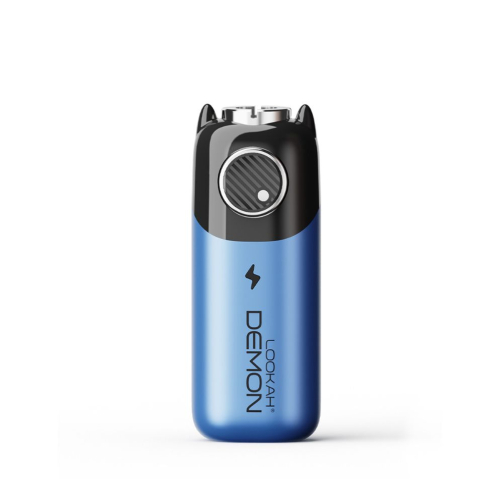 Lookah Demon novelty 510 thread vape battery in blue, standing upright showing cool monster horns and sleek design