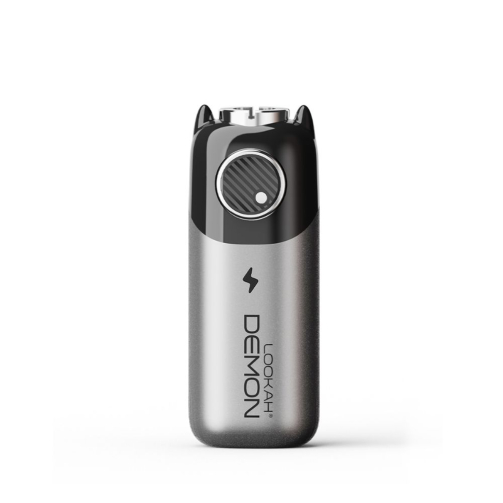 Lookah Demon novelty 510 thread vape battery in gray, standing upright showing cool monster horns and sleek design