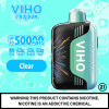 Sleek VIHO TRX 50K disposable vape device with a modern ergonomic design, featuring a vibrant 3D curved digital display screen showing battery and e-liquid levels, adjustable airflow controls, transparent tank, and USB-C charging port – delivering up to 50,000 puffs in a compact, rechargeable format.