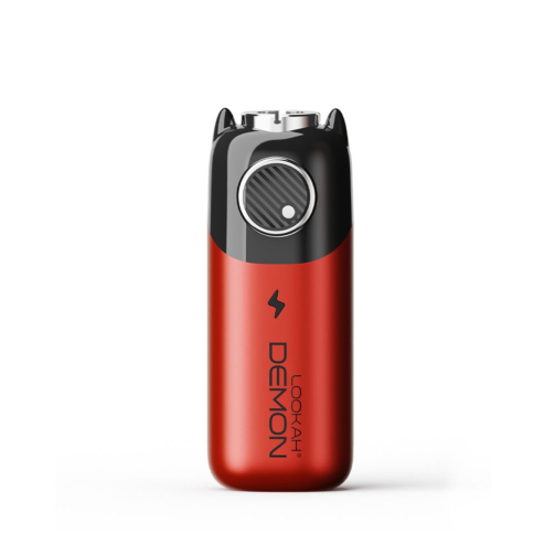 Lookah Demon novelty 510 thread vape battery in red, standing upright showing cool monster horns and sleek design